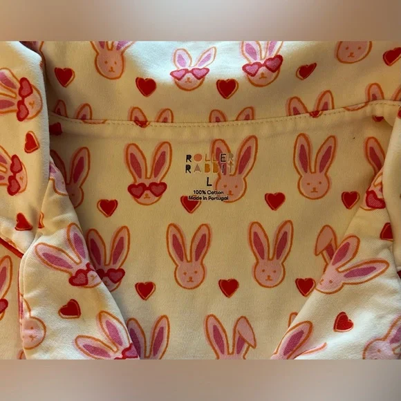 Roller Rabbit Pink Lovestruck Bunny Polo Pajamas Preppy Valentine’s Day Sz L